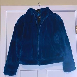 UGG Blue Mandy Faux Fur Zip-Up Hoodie
